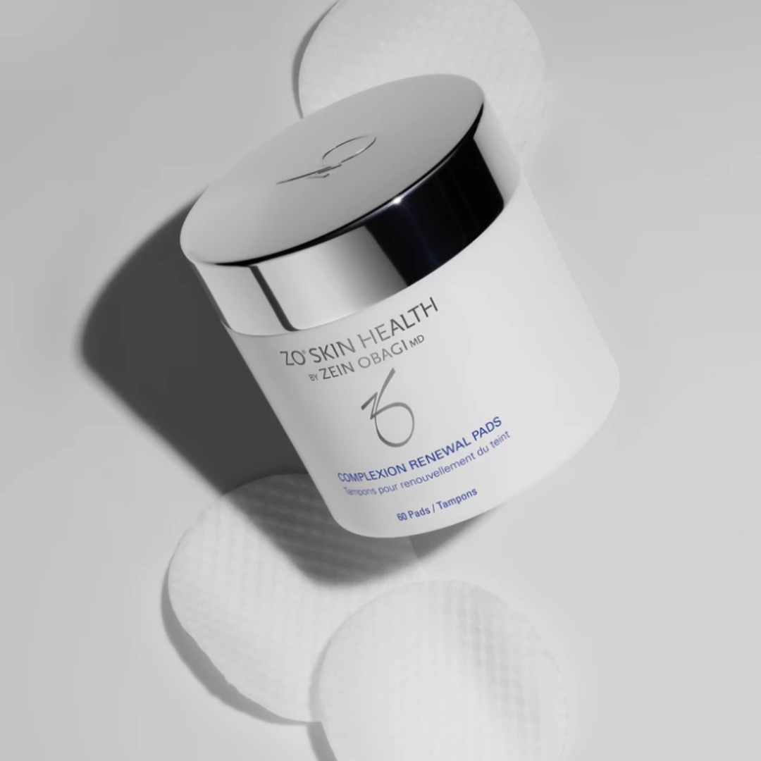 Zo Skin Health Complexion Renewal Pads container with silver lid and white textured skincare pads
