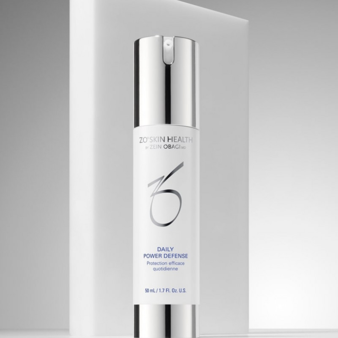 ZO Skin Health Daily Power Defense skincare bottle with silver cap on white background