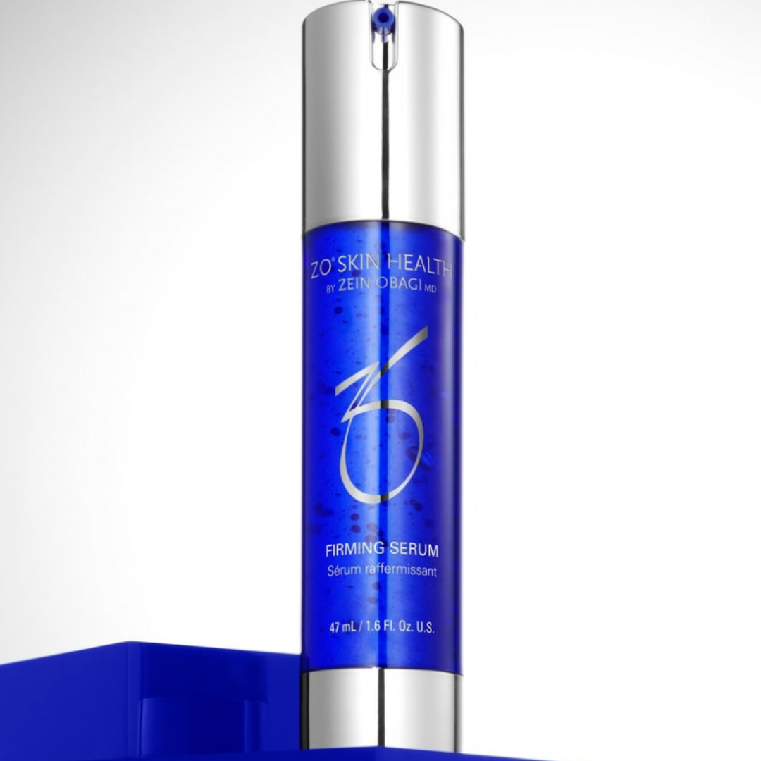 ZO Skin Health Firming Serum in blue and silver bottle for skin tightening and rejuvenation