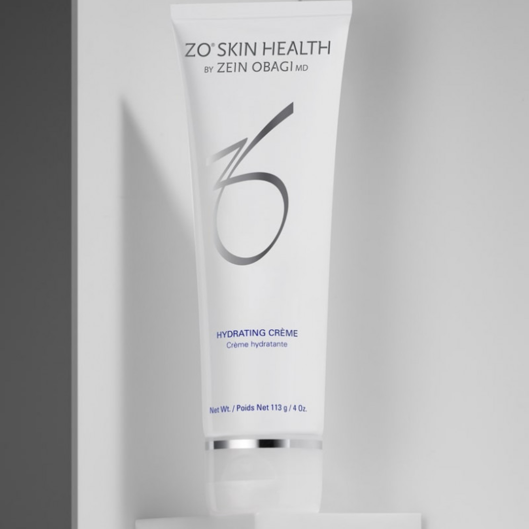 ZO Skin Health Hydrating Crème skincare tube by Zein Obagi MD on white surface