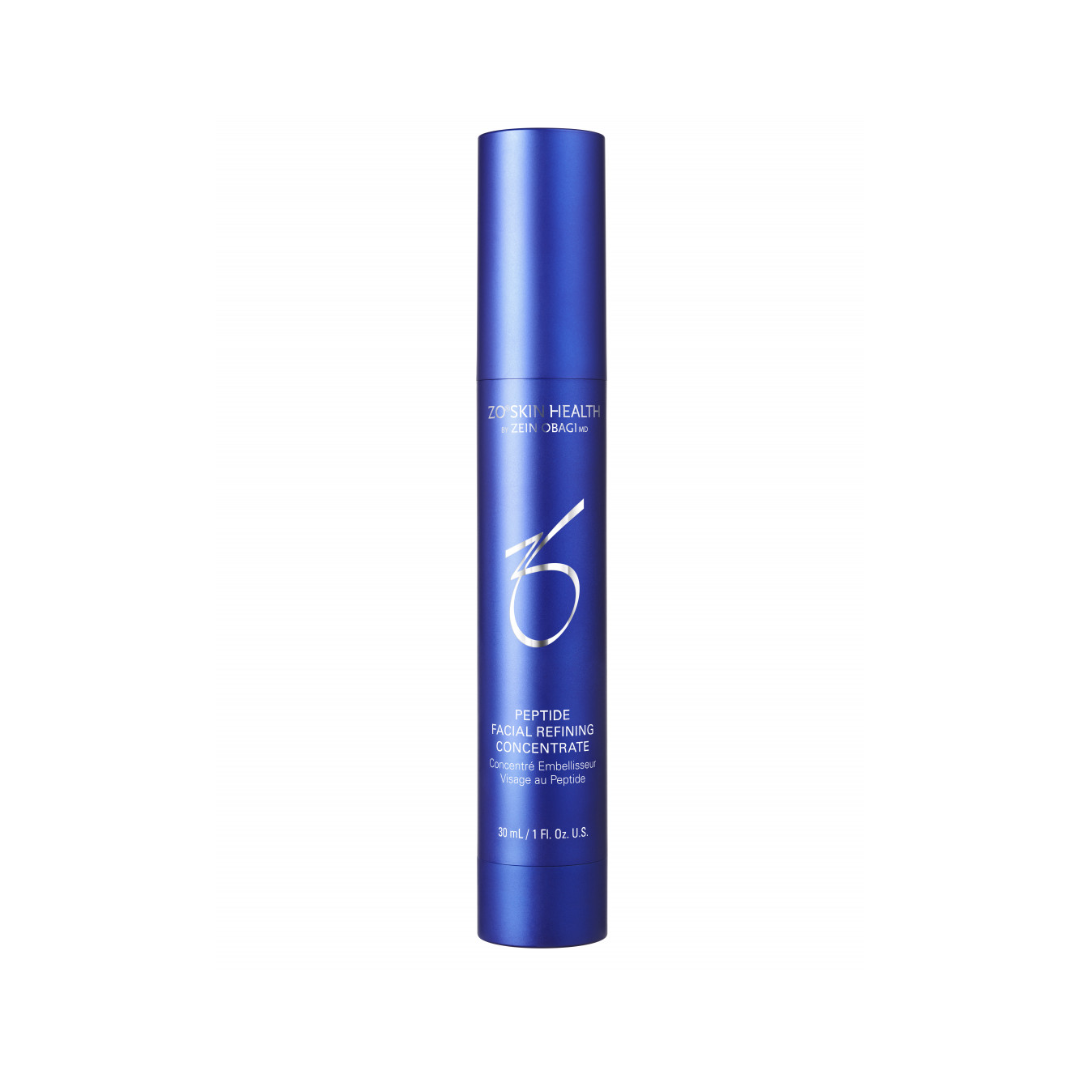 ZO Skin Health Peptide Facial Refining Concentrate in blue 30ml bottle on white background