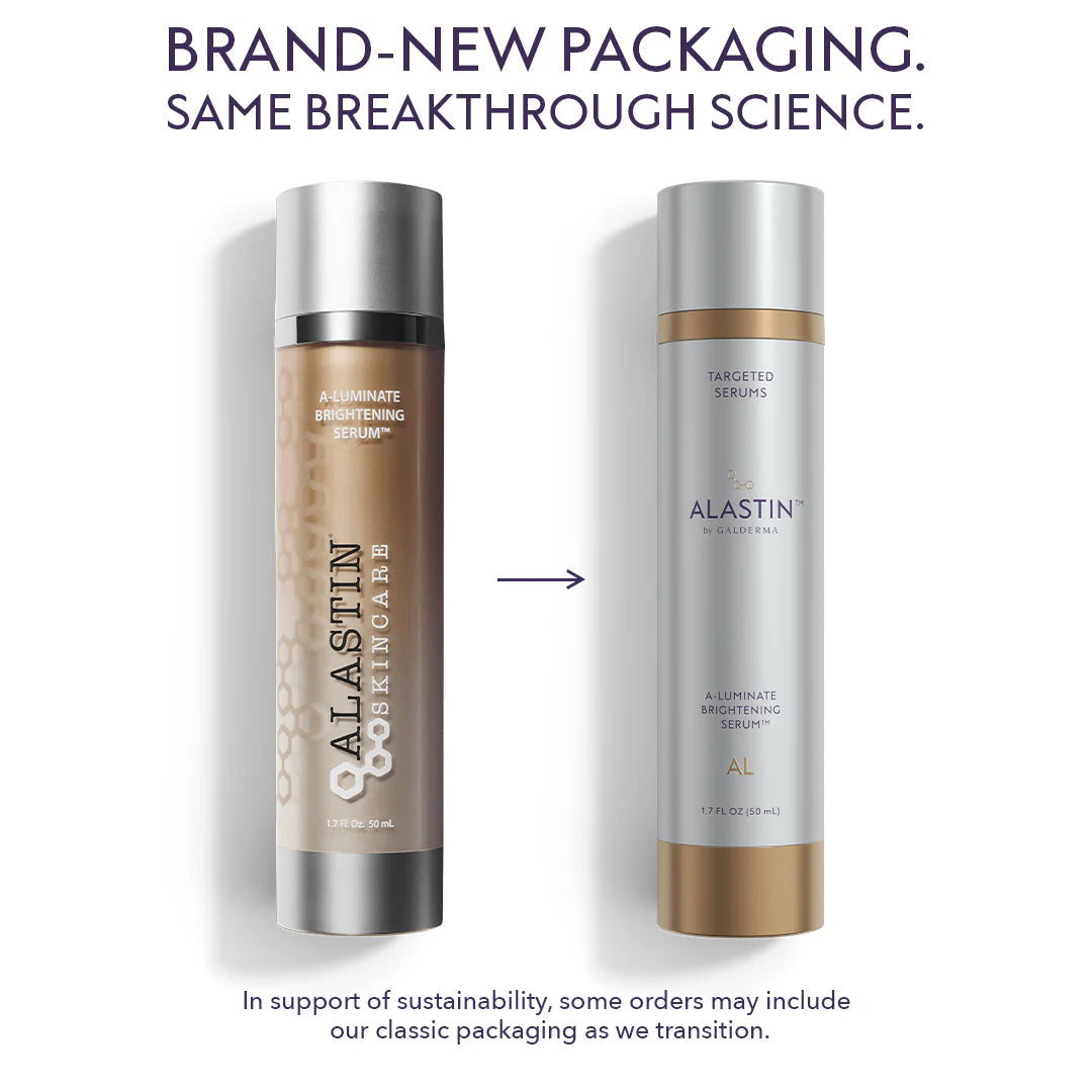 ALASTIN A-LUMINATE Brightening Serum® 50mL product benefits graphic