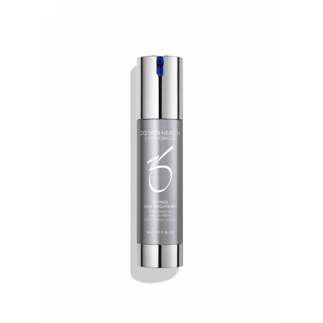 ZO Skin Health Retinol Skin Brightener 0.25% serum bottle with silver and blue pump