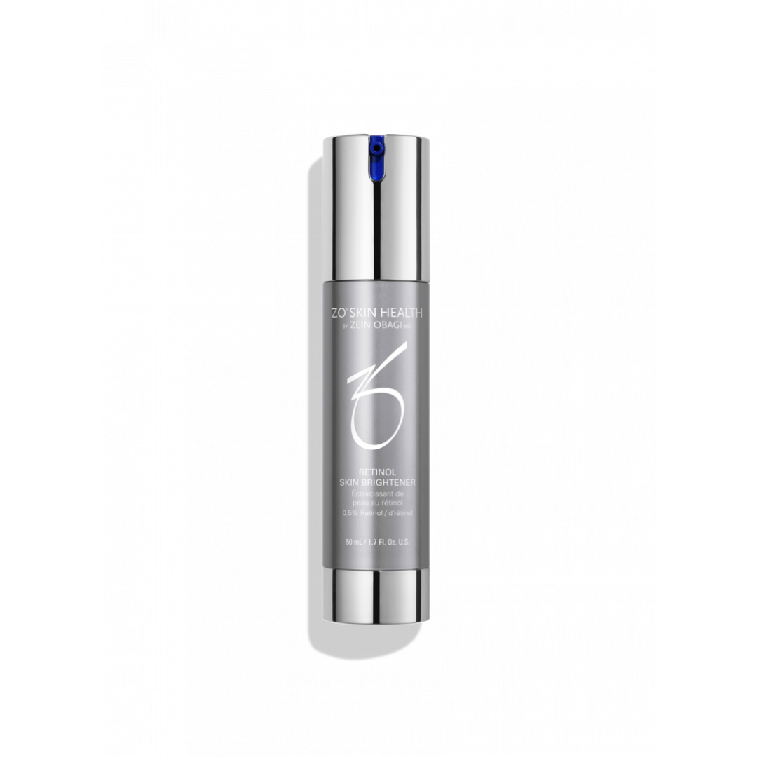 ZO Skin Health Retinol Skin Brightener 0.5% in silver pump bottle on white background