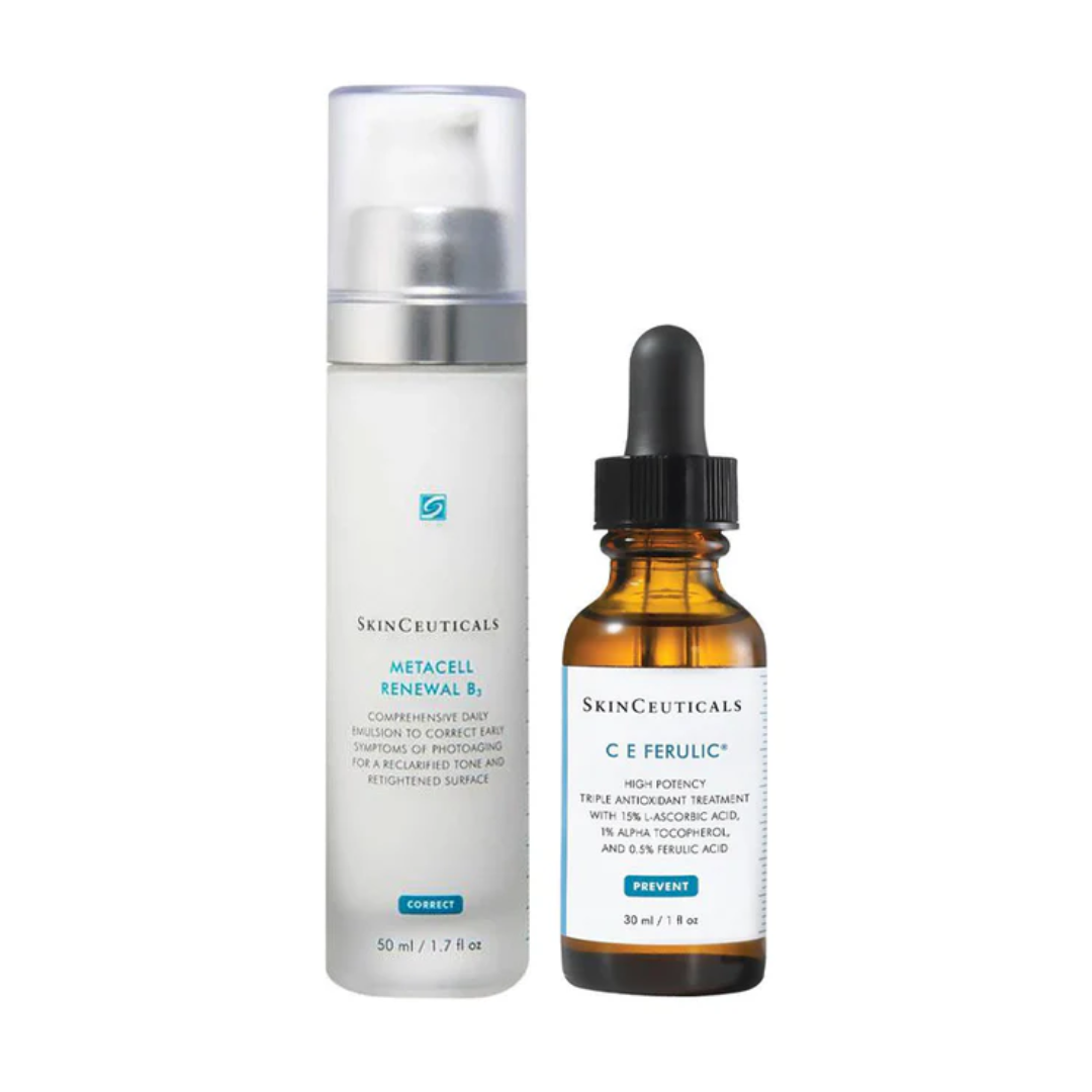 SkinCeuticals Metacell Renewal B3 and C E Ferulic antioxidant skincare serum bottles
