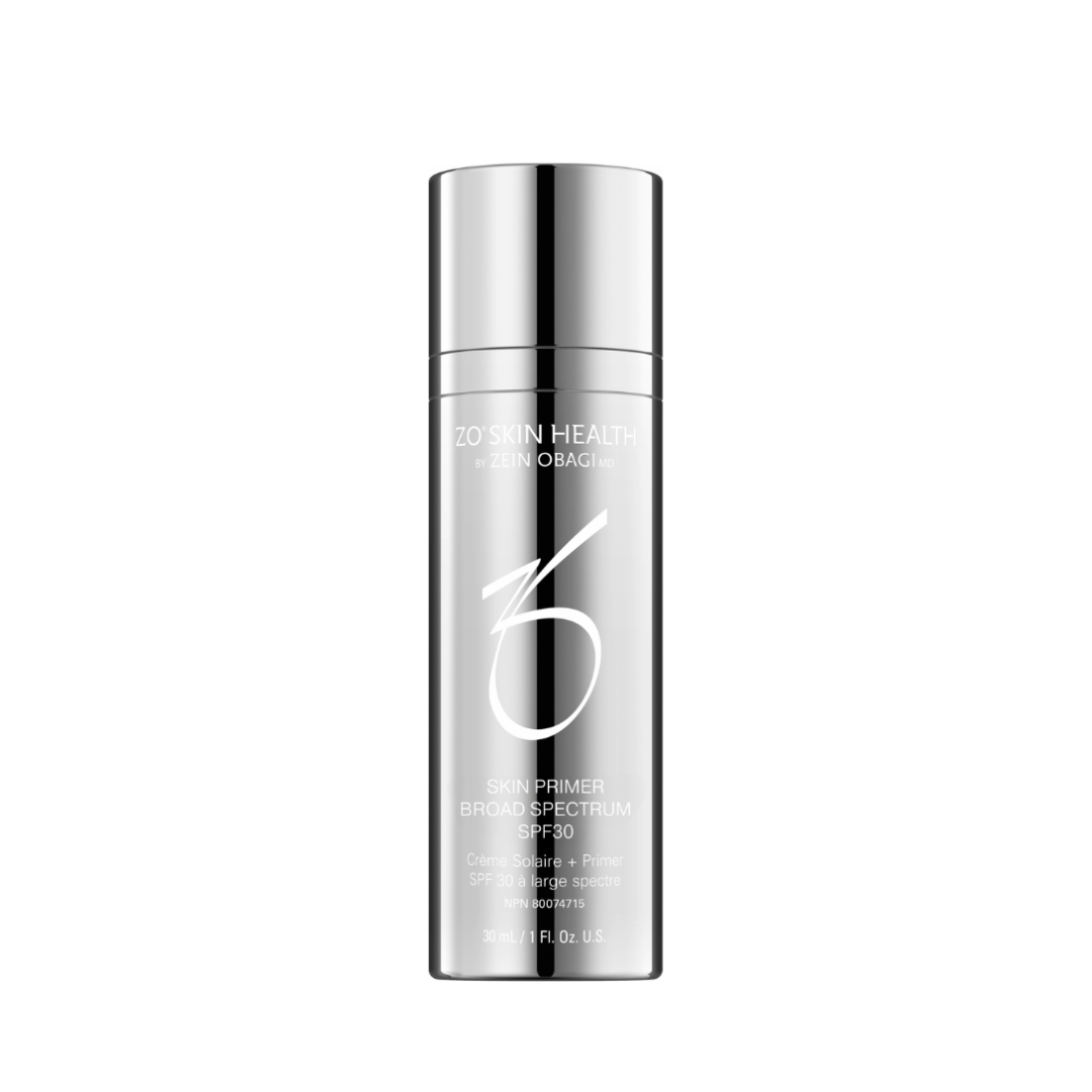ZO Skin Health Skin Primer Broad Spectrum SPF 30 sunscreen and primer bottle