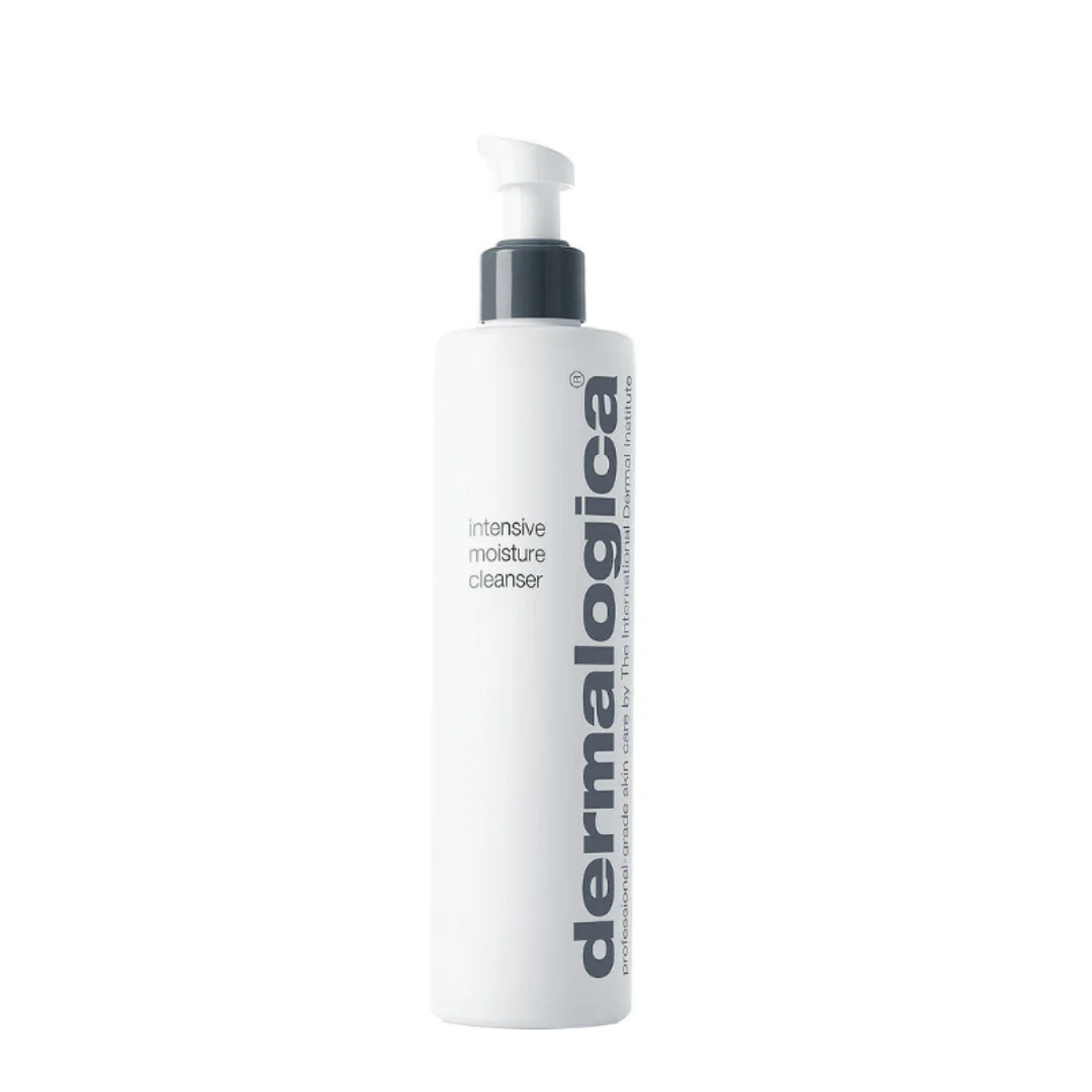 Dermalogica intensive moisture cleanser bottle with pump on white background
